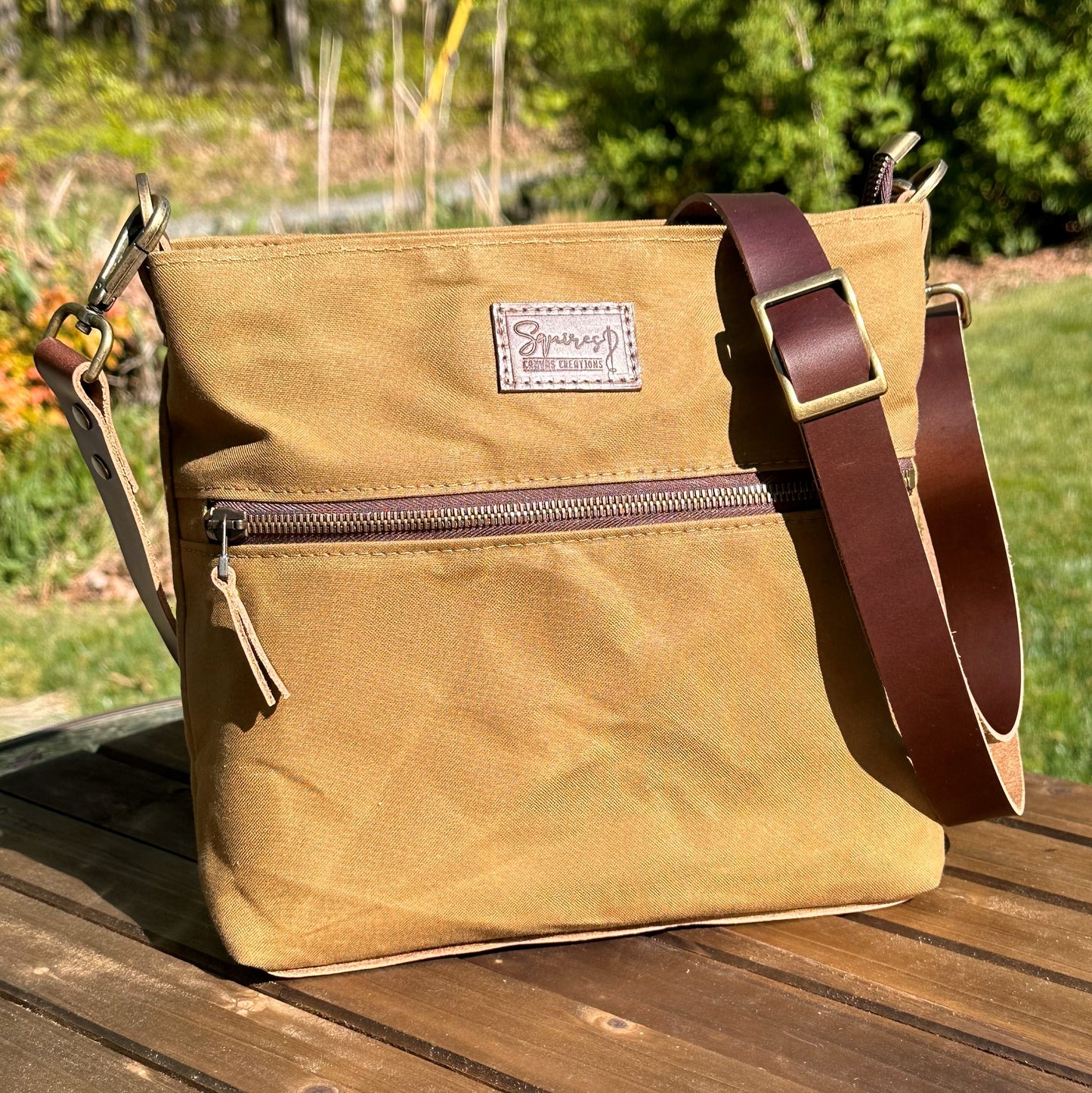 Hybrid Tan Waxed Canvas with Antique Brass Hardware Bayside Hobo Bag squirescanvascreations