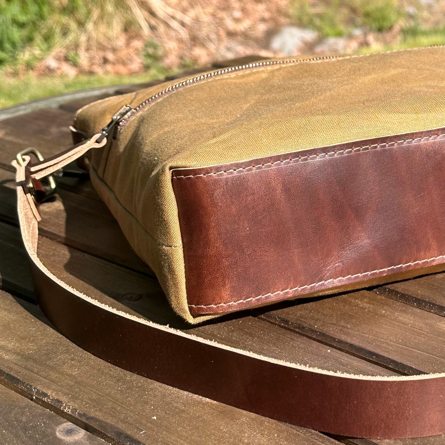 Hybrid Tan Waxed Canvas with Antique Brass Hardware Bayside Hobo Bag squirescanvascreations