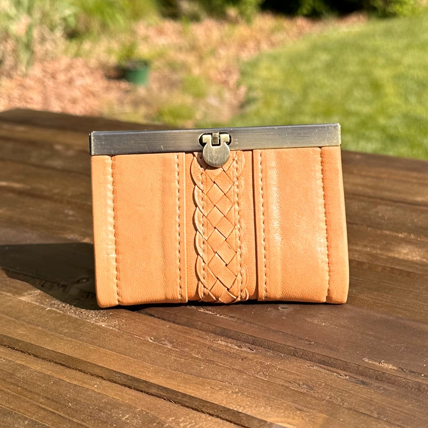 Camel Lambskin with Hand Braided and Bronze Flip-Lock City Dock Wallet squirescanvascreations.com