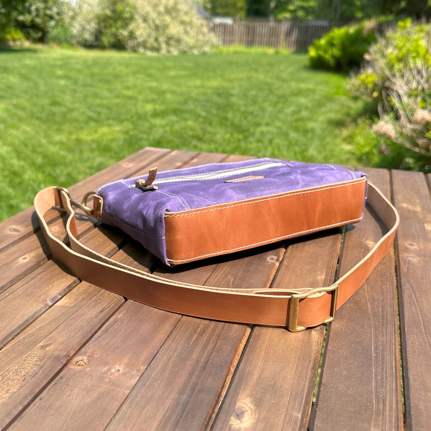 Amethyst Waxed Canvas with Antique Brass Hardware Parish Creek Crossbody squirescanvascreations.com