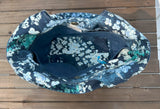 Denim Blue Stone Washed Canvas and Dewdrop Canvas interior with Antique Brass Rivets Cambridge Shoulder Bag squirescanvascreations.com 