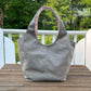 Light Grey Stone Washed Canvas and Blush Grey Canvas interior with Nickel Rivets Cambridge Shoulder Bag squirescanvascreations.com 