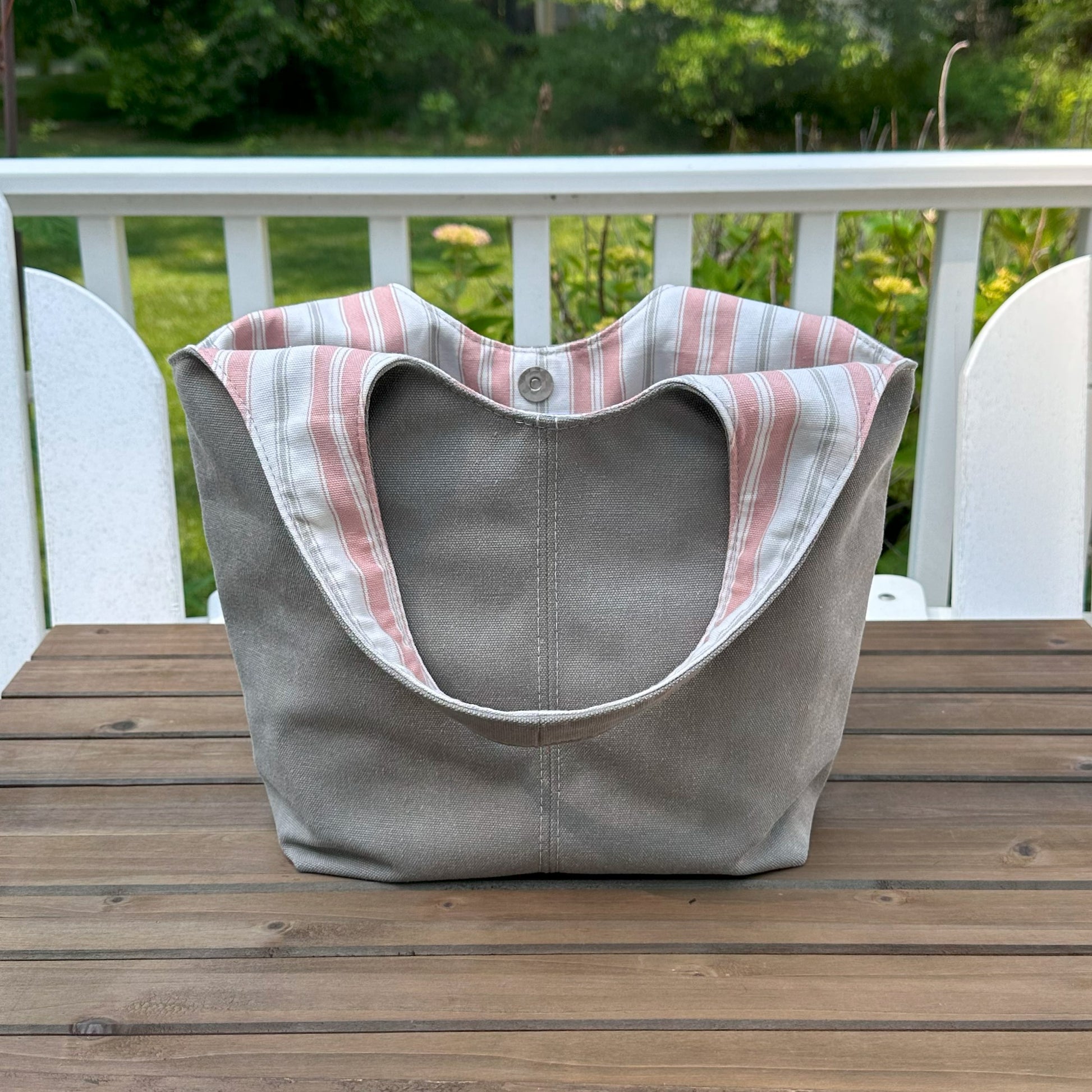 Light Grey Stone Washed Canvas and Blush Grey Canvas interior with Nickel Rivets Cambridge Shoulder Bag squirescanvascreations.com 