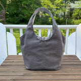 Dark Grey Stone Washed Canvas and Striped Grey Canvas interior with Nickel Rivets Cambridge Shoulder Bag squirescanvascreations.com 