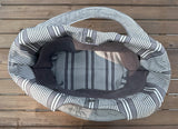 Dark Grey Stone Washed Canvas and Striped Grey Canvas interior with Nickel Rivets Cambridge Shoulder Bag squirescanvascreations.com 