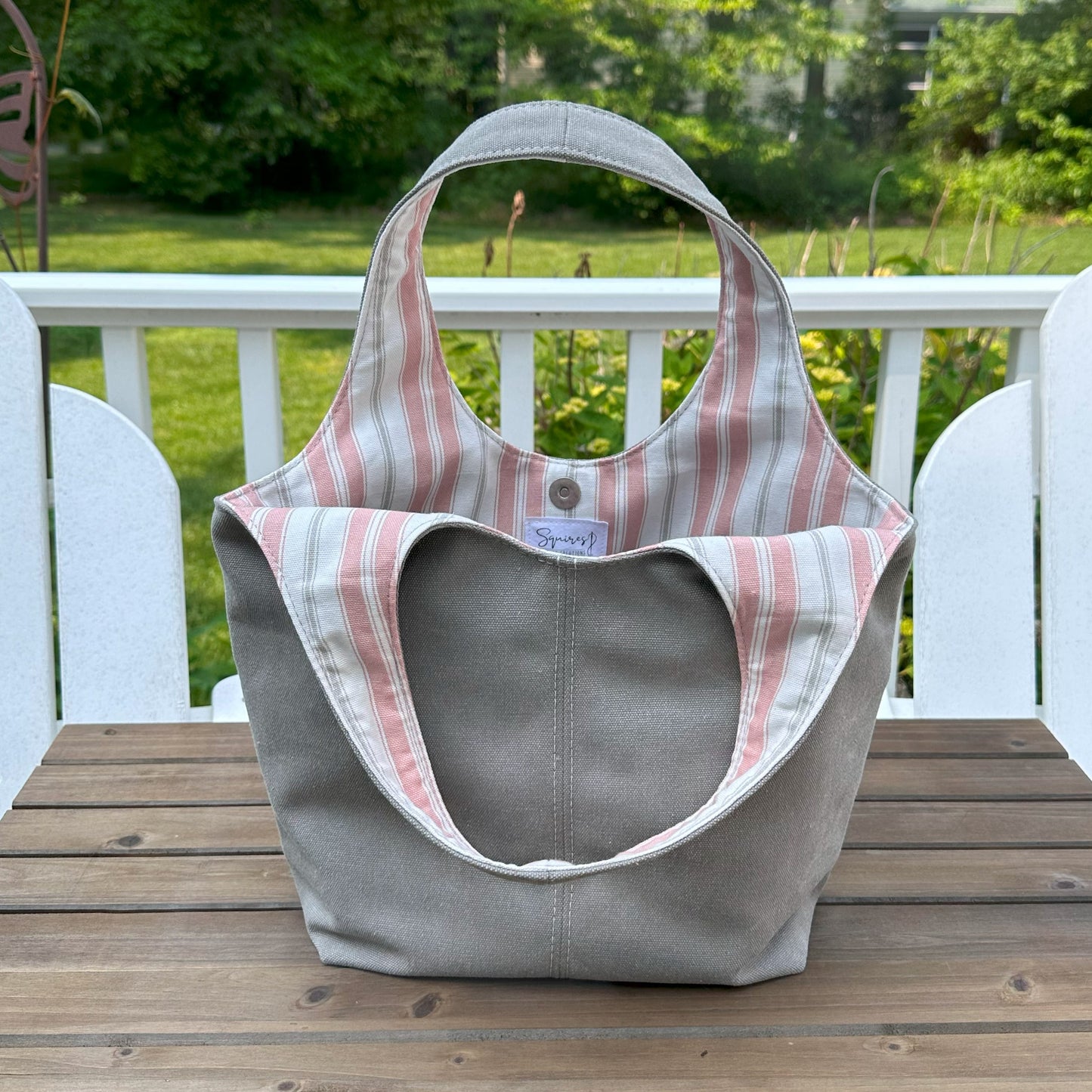 Light Grey Stone Washed Canvas and Blush Grey Canvas interior with Nickel Rivets Cambridge Shoulder Bag squirescanvascreations.com 