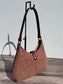 Front view Fawn & Amber Harris Tweed® Rhode River Shoulder Bags,  Bordeaux Leather with Antique Brass Hardware. Handcrafted in Maryland