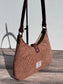 Back view Fawn & Amber Harris Tweed® Rhode River Shoulder Bags,  Bordeaux Leather with Antique Brass Hardware. Handcrafted in Maryland