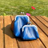 Royal Blue Leather Aberdeen Kiss Lock Pouch SquiresCanvasCreations.com