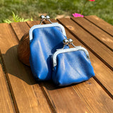 Royal Blue Leather Aberdeen Kiss Lock Pouch SquiresCanvasCreations.com