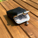 Black Leather Aberdeen Kiss Lock Pouch SquiresCanvasCreations.com