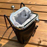 Black Leather Aberdeen Kiss Lock Pouch SquiresCanvasCreations.com