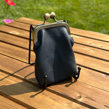 Navy Leather Aberdeen Kiss Lock Pouch SquiresCanvasCreations.com