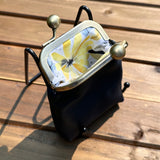 Navy Leather Aberdeen Kiss Lock Pouch SquiresCanvasCreations.com