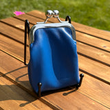 Royal Blue Leather Aberdeen Kiss Lock Pouch SquiresCanvasCreations.com