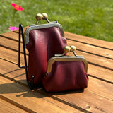 Burgundy Leather Aberdeen Kiss Lock Pouch SquiresCanvasCreations.com