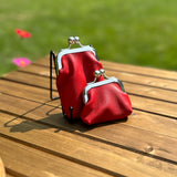 Red Leather Aberdeen Kiss Lock Pouch SquiresCanvasCreations.com