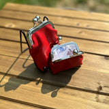 Red Leather Aberdeen Kiss Lock Pouch SquiresCanvasCreations.com