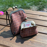 Fawn Burgundy and Amber Harris Tweed® Aberdeen Kiss Lock Pouch SquiresCanvasCreations.com