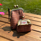 Fawn Burgundy and Amber Harris Tweed® Aberdeen Kiss Lock Pouch SquiresCanvasCreations.com