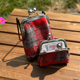 Red Grey Plaid with White Overcheck Harris Tweed® Aberdeen Kiss Lock Pouch SquiresCanvasCreations.com