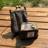 Green and Blue Herringbone with Rust Overcheck Harris Tweed® Aberdeen Kiss Lock Pouch SquiresCanvasCreations.com