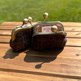 Warm Brown Plaid Harris Tweed® Aberdeen Kiss Lock Pouch SquiresCanvasCreations.com