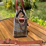 Mazie Handbag Hunting Macleod Harris Tweed® with Dark Brown English Bridle Leather and Antique Brass Hardware SquiresCanvasCreations.com