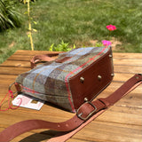Mazie Handbag Hunting Macleod Harris Tweed® with Dark Brown English Bridle Leather and Antique Brass Hardware SquiresCanvasCreations.com