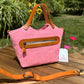 Mazie Handbag Pink Twill Harris Tweed® with Biscuit Veg Tan Leather and Antique Brass Hardware SquiresCanvasCreations.com