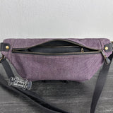Canvas Spinnaker Sling Bag Plumb Army Duck Canvas with Black Crazy Horse Leather Strap Antique Brass Hardware SquiresCanvasCreations.com