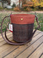 Warm Brown Plaid Harris Tweed® Lighthouse Crossbody round bag with flat bottom and Hybrid Waxed Canvas Accents