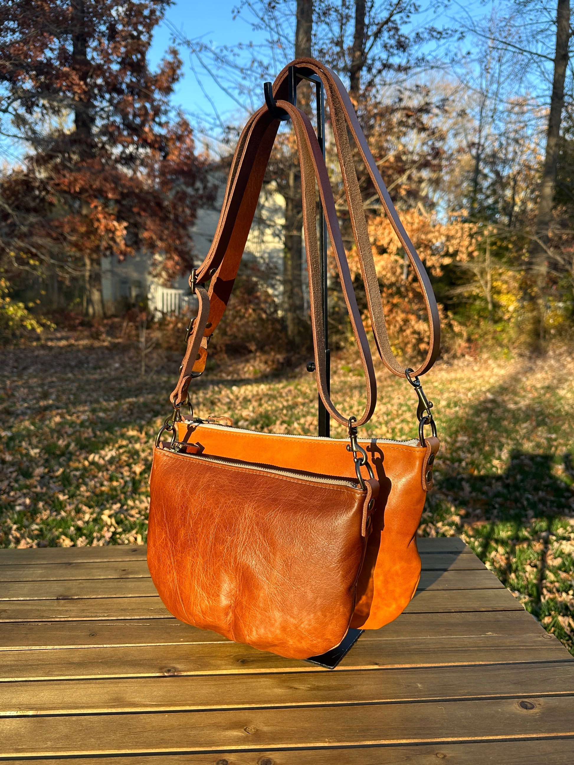 Collection of Holland Island Crossbody bags Sienna Leather and Acorn Leather, 