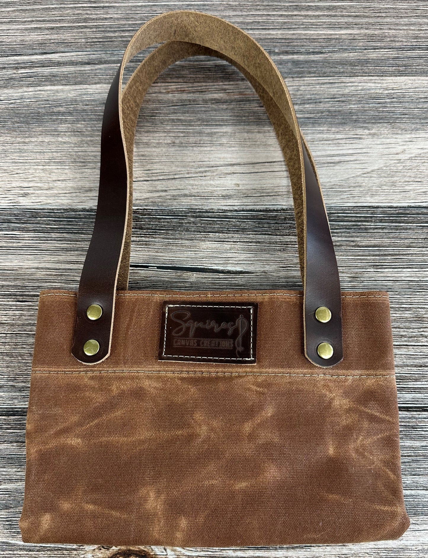 Saddle Waxed Canvas Wheat Leather with Antique Brass Hardware Chesapeake Market Tote squirescanvascreations