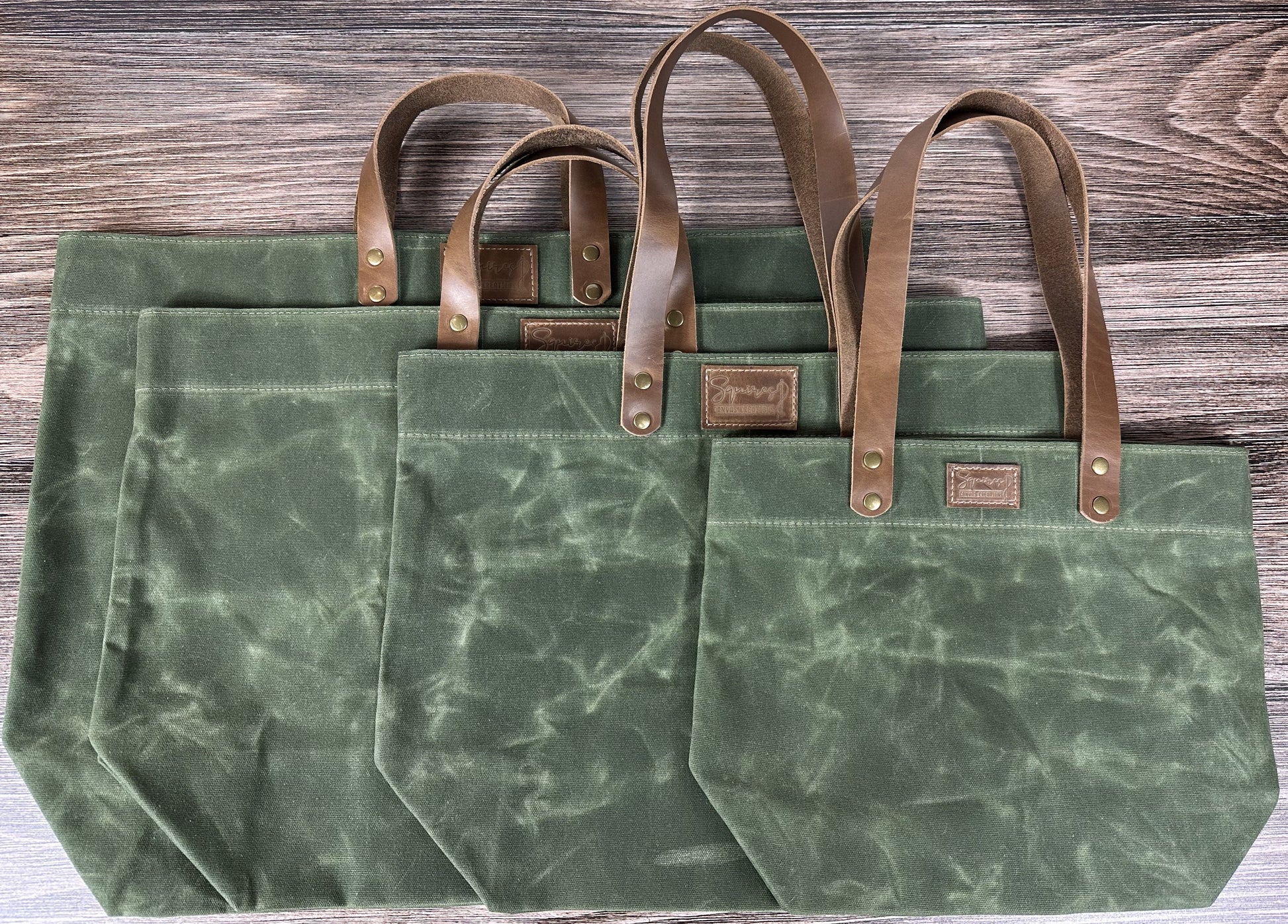 Sage Green Waxed Canvas Wheat Leather with Antique Brass Hardware