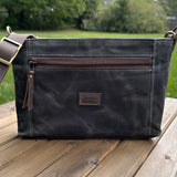 Dark Olive Waxed Twill ith Antique Brass Hardware Parish Creek Crossbody squirescanvascreations.com