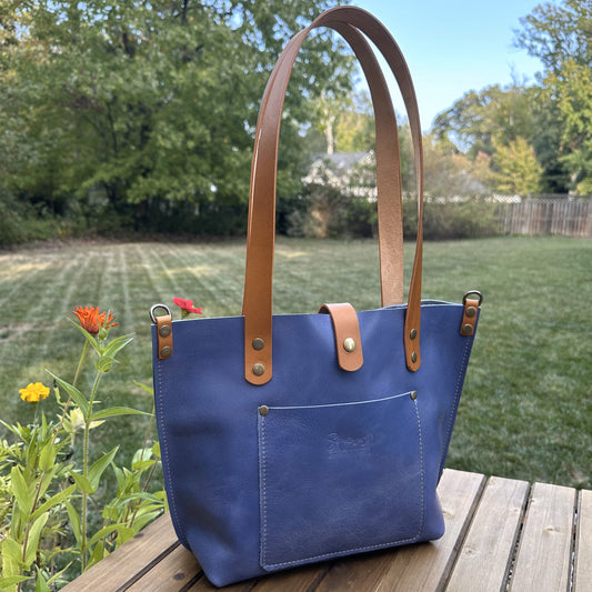 Leather Herrington Bag Slate Blue Buffalo Leather with Biscuit Leather squirescanvascreations.com