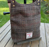 Dark Brown Plaid Harris Tweed® and Dark Brown Waxed Canvas back with Solid Brass Hardware Harris Tweed® Eastport Backpack squirescanvascreations.com