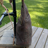 Dark Brown Plaid Harris Tweed® and Dark Brown Waxed Canvas back with Solid Brass Hardware Harris Tweed® Eastport Backpack squirescanvascreations.com