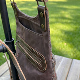 Dark Brown Plaid Harris Tweed® and Dark Brown Waxed Canvas back with Solid Brass Hardware Harris Tweed® Eastport Backpack squirescanvascreations.com