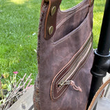 Dark Brown Plaid Harris Tweed® and Dark Brown Waxed Canvas back with Solid Brass Hardware Harris Tweed® Eastport Backpack squirescanvascreations.com