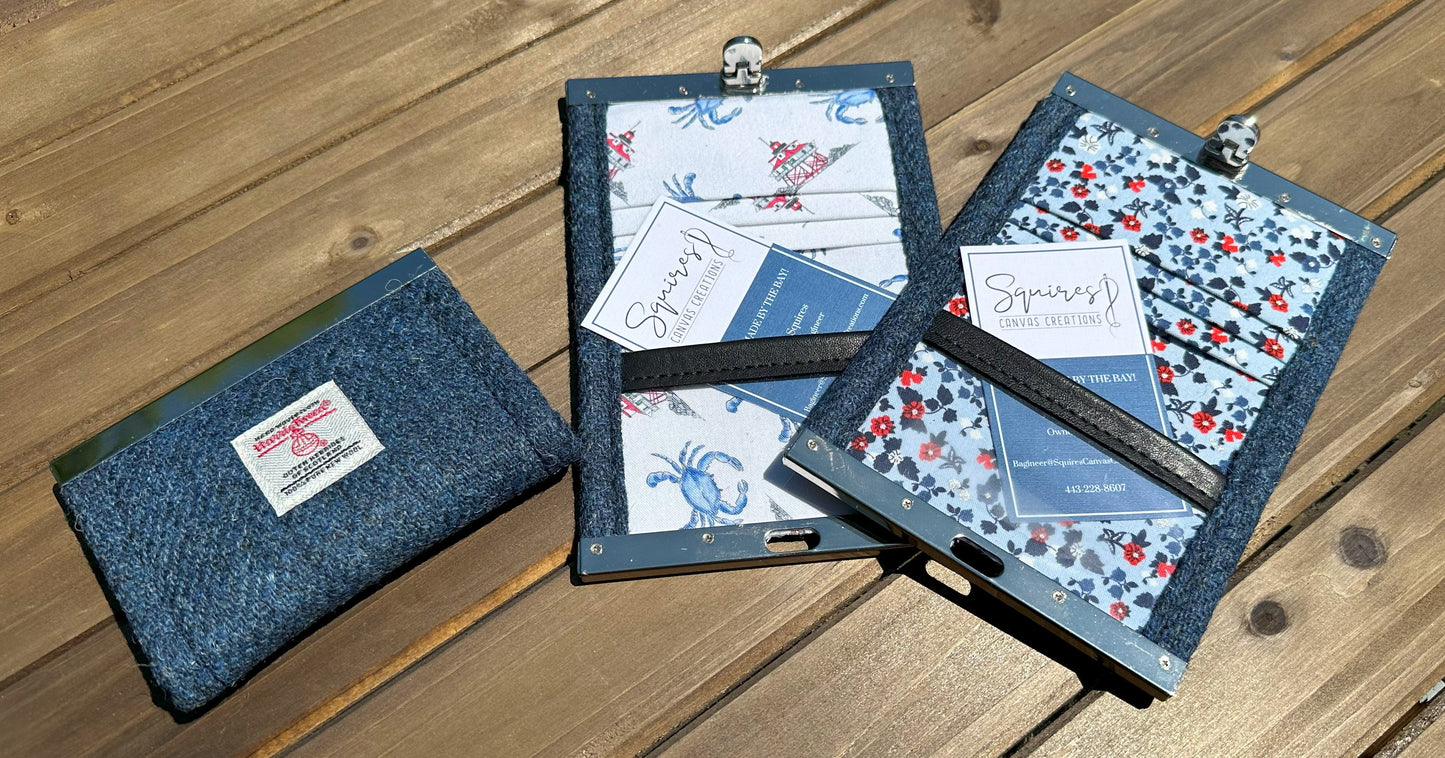 Blue Harris Tweed® and Nickle Flip-Lock City Dock Wallet squirescanvascreations.com