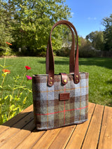 Harris Tweed® Tote Macleod Tartan Harris Tweed® with Dark Brown Italian Leather and Antique Brass Hardware SquiresCanvasCreations.com