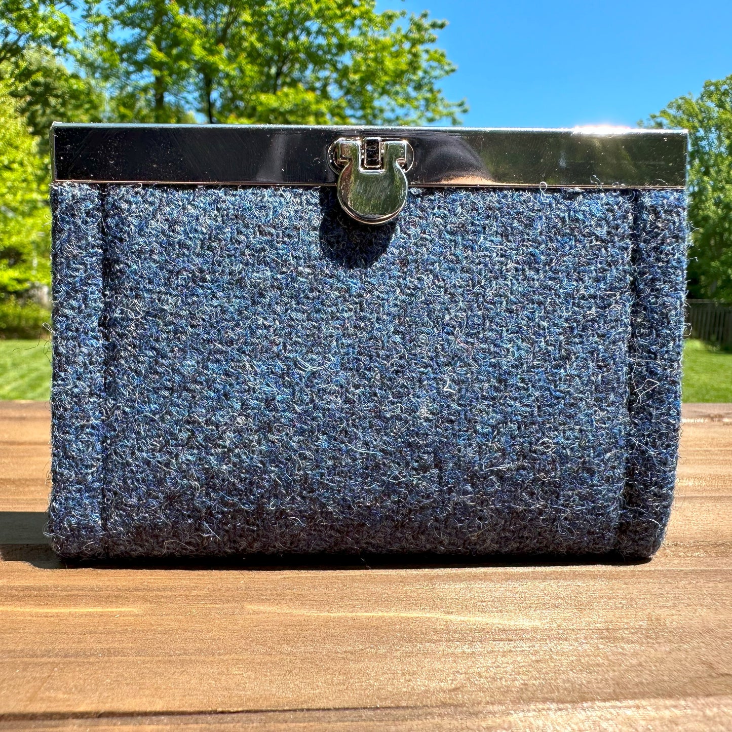 Blue Harris Tweed® and Nickle Flip-Lock City Dock Wallet squirescanvascreations.com