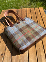 Harris Tweed® Tote Macleod Tartan Harris Tweed® with Dark Brown Italian Leather and Antique Brass Hardware SquiresCanvasCreations.com