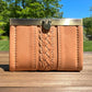 Camel Lambskin with Hand Braided exterior detail and Bronze Flip-Lock City Dock Wallet squirescanvascreations.com