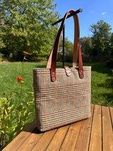 Harris Tweed® Tote Glen Check Plaid Harris Tweed® with  Dublin Olde English Leather and Antique Brass Hardware SquiresCanvasCreations.com