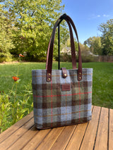 Harris Tweed® Tote Macleod Tartan Harris Tweed® with Dark Brown Italian Leather and Antique Brass Hardware SquiresCanvasCreations.com