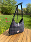 Navy Black & Grey Tartan Harris Tweed® Rhode River Shoulder Bag with Black Italian Leather and Black Matte Hardware  SquiresCanvasCreations.com