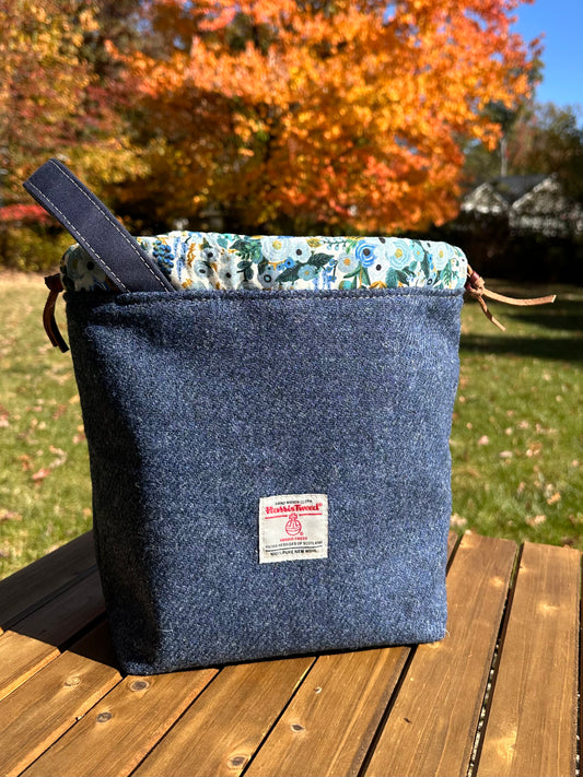 Mid-Blue Twill Harris Tweed® Highland Maker Bag SquiresCanvasCreations.com
